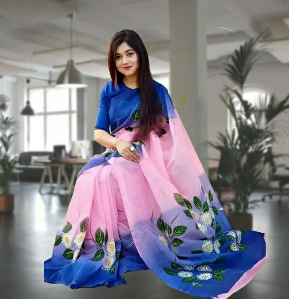 Colourful Half Silk Hand Print Saree (GM-1390)