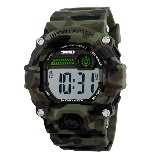 Skmei 1162 - Camouflage Green Waterproof Men's Digital Sports Watch (Talking Time Function)