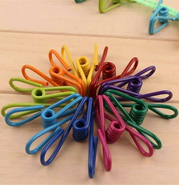 Colorful Clothes Peg Clip Pins Hanging Rope Hanger Home Laundry Tools (set of 9)