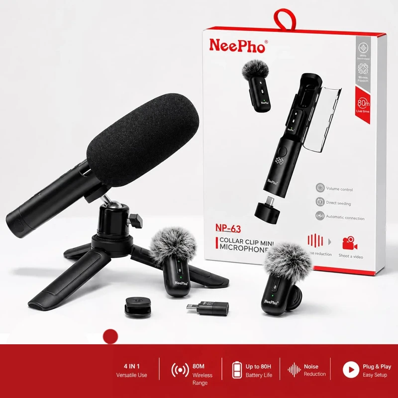 NeePho NP-63 4-in-1 Wireless Lavalier Microphone Kit