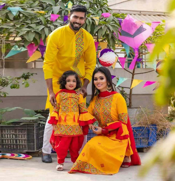 Mom, Baby & Father Special Printed Family Dress (Three Pieces with Panjabi) GM-124