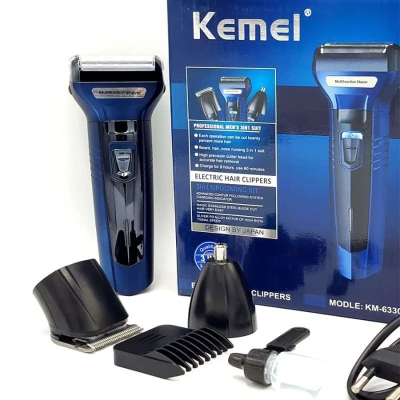 Kemei KM-6330 3-in-1 Rechargeable Grooming Kit with Hair Trimmer, Shaver & Nose Clipper