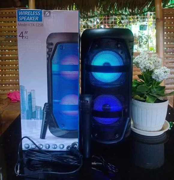 KTX-1258 Bluetooth 4 Inch Twin Loudspeakers Portable Wireless Speaker with Microphone-4"x2