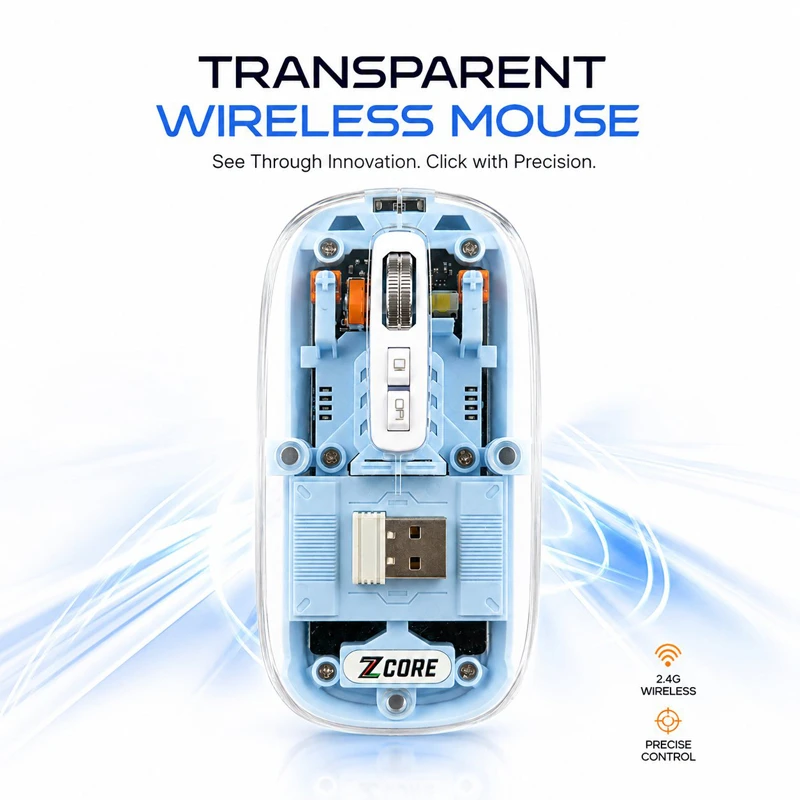 Transparent Tri-Mode Wireless Mouse – Bluetooth 5.3 & 2.4G Type-C Rechargeable Mouse with RGB Light