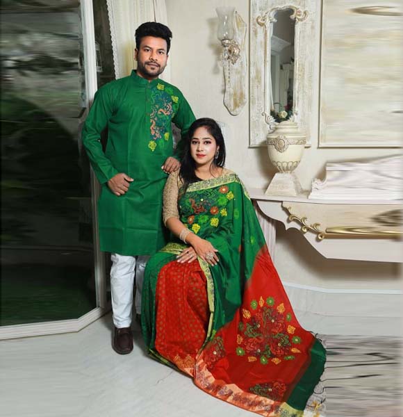 Half Silk Saree and Dhupian Silk Punjabi - Bijoy Combo-2