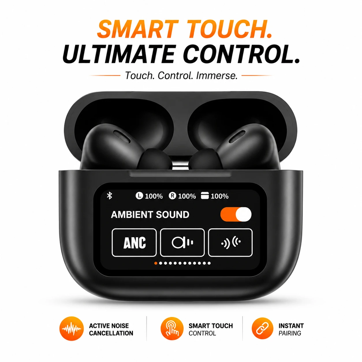 A9 Pro ANC Wireless Earbuds – Smart Touch Screen Case, Noise Cancellation, 13mm Drivers & 35H Battery