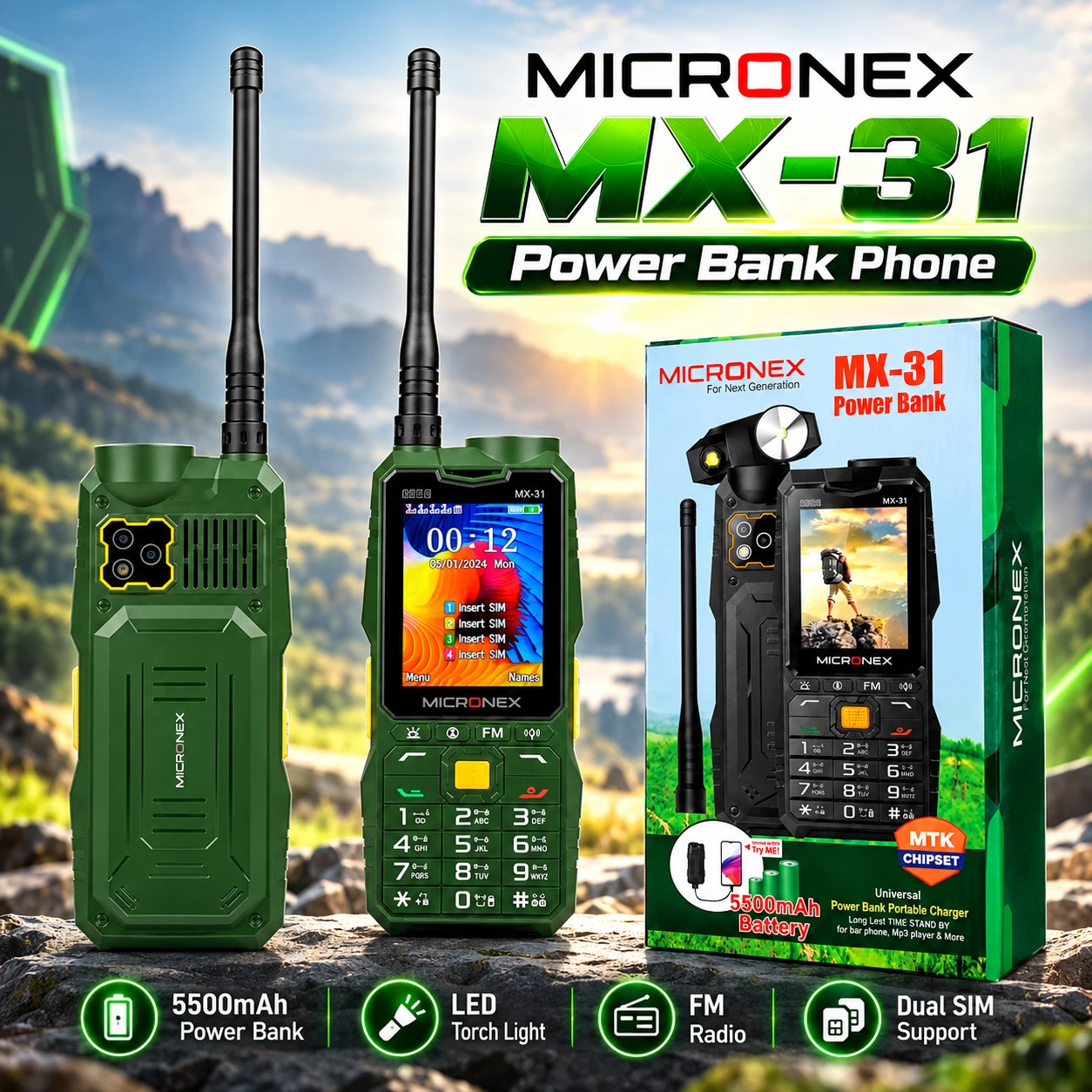 Micronex MX31 Phone Network Antenna Mobile 5500mAh Battery 4 SIM