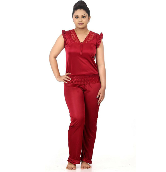 Women's Satin Night Suit Set (Top & Pajama)-GM-1108