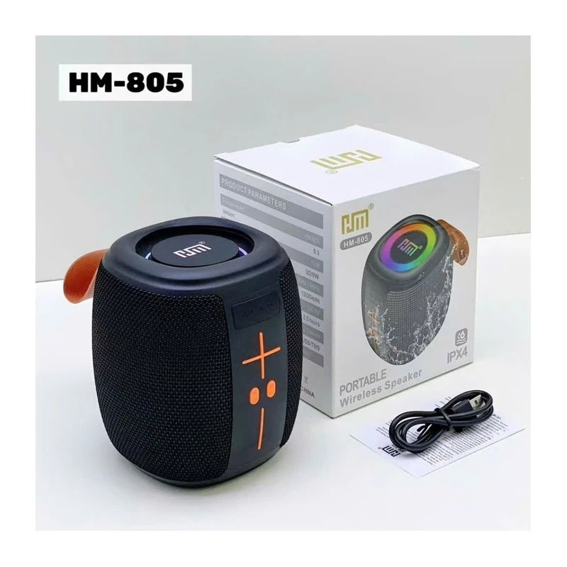 HM-805 Portable Bluetooth Speaker with RGB Lighting, Bluetooth Connectivity & IPX4 Splash Resistance - Black