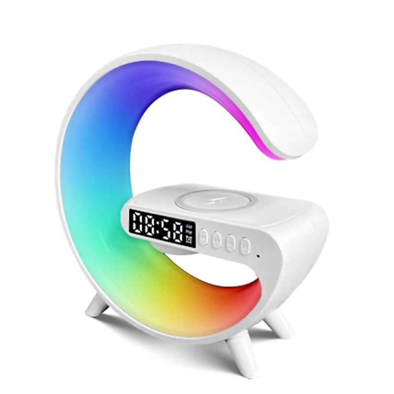 Smart G-Shape Table Lamp G63 with Wireless Charger, Bluetooth Speaker & Alarm Clock