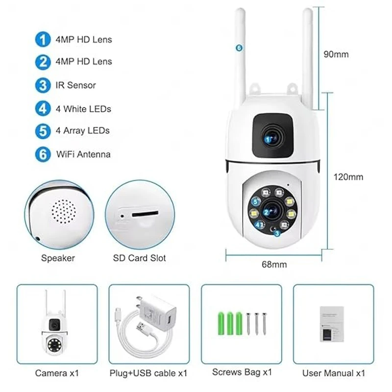 V380 SQ21-L 4MP Dual Lens PTZ WiFi Security Camera
