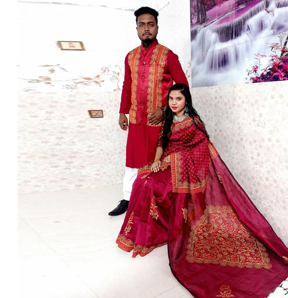 Stylish New Collection Saree & Panjabi koti Combo Dress black color for Couple GM-1752