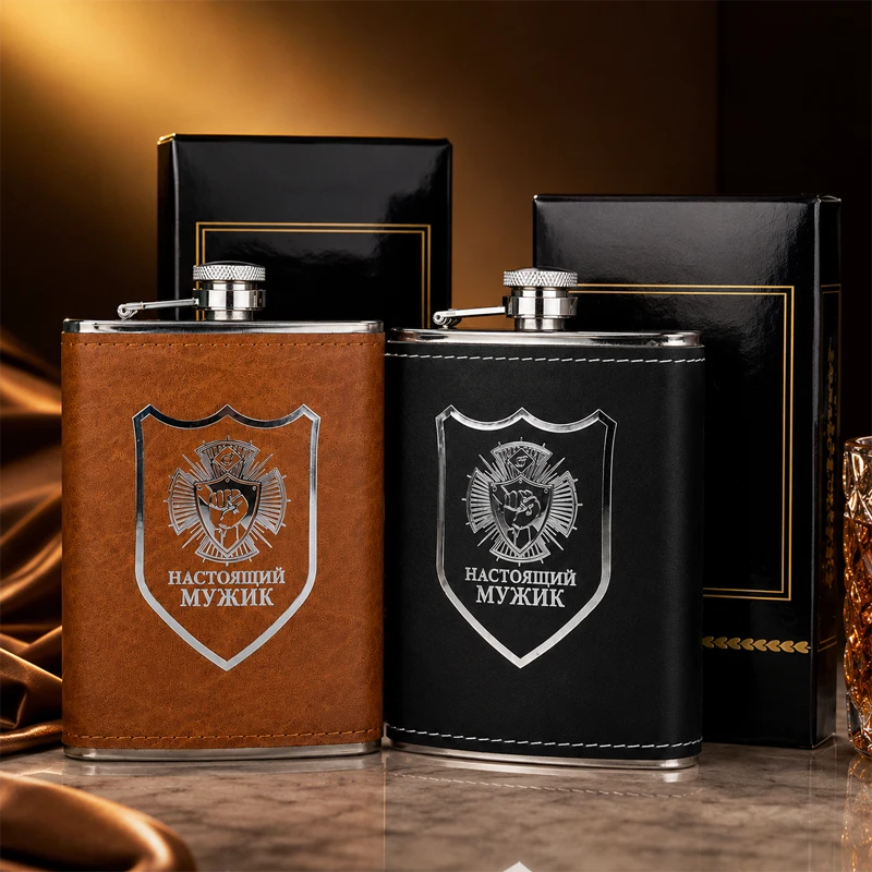 Smart Water Bottle Premium Leather Wrapped Hip Flask 250ml