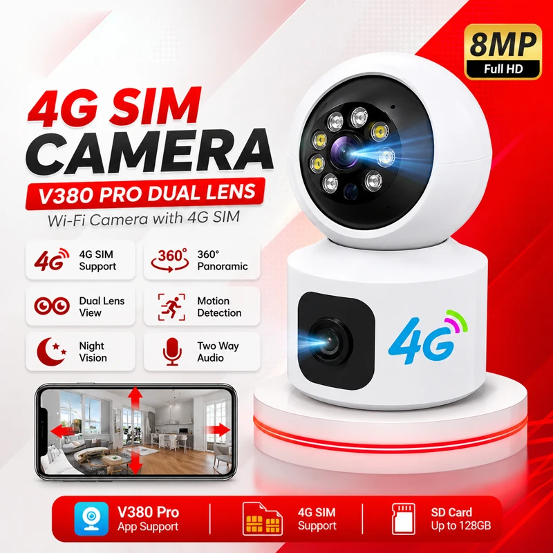 4G SIM Camera || V380 Pro Dual Lens Wi-Fi Camera with 4G SIM