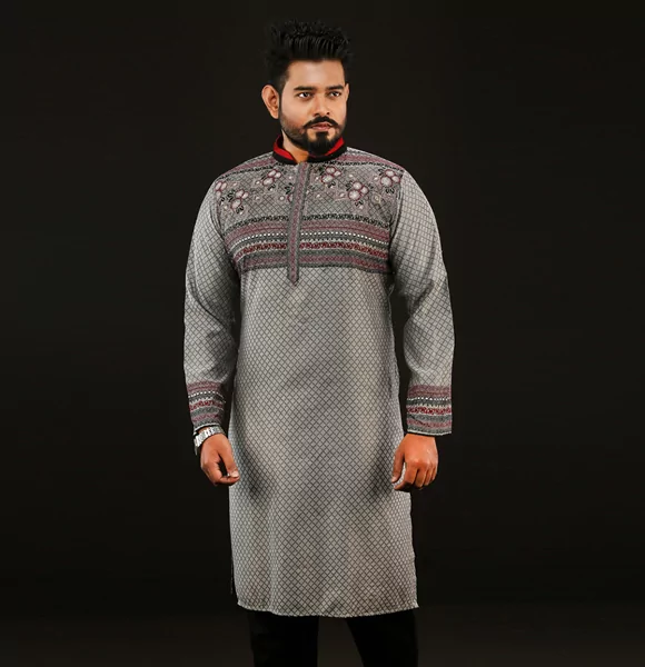 New Stylish 100% Cotton Gray Color Panjabi for Men’s
