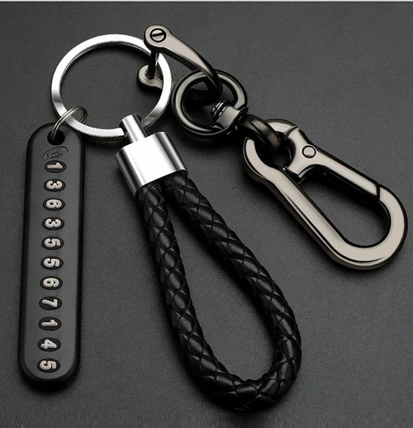 Key Ring with Phone Number Black