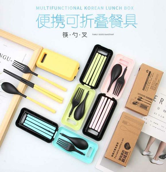 3 pcs Portable Reusable Spoon Fork Chopsticks Travel Picnic Cutlery Kit Cutlery Set Spoon Fork Assembled