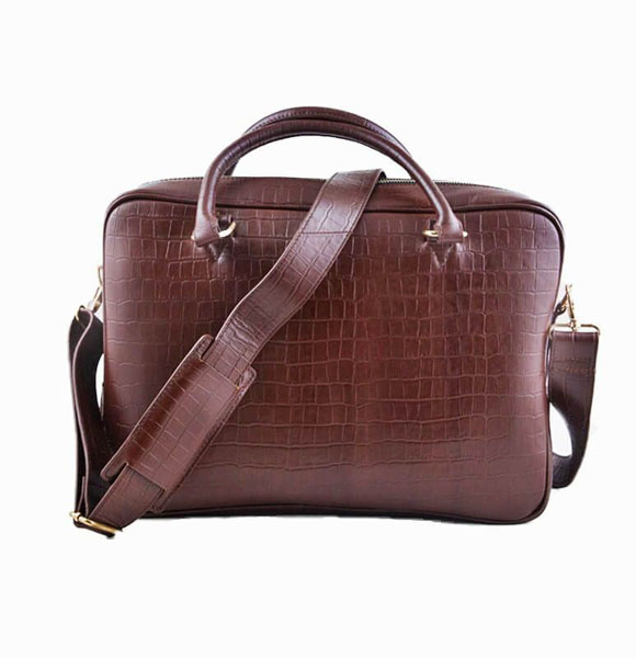 Croco Print Brown Leather Briefcase Bag SB-W16