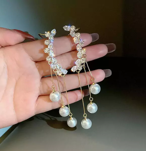 Earrings For Girls Fashion Crystal Wing Stud Earrings For Women 2022 Luxury Pearl Drop Earring Female Jewelry Accessories