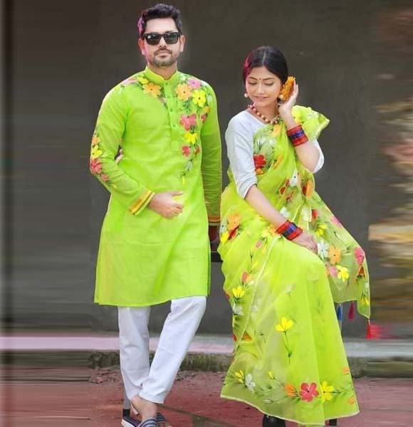 Dhupian Saree + Punjabi (Couple set) GM-1102