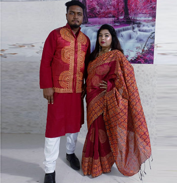 Stylish New Collection Saree & Panjabi koti Combo Dress black color for Couple GM-1764