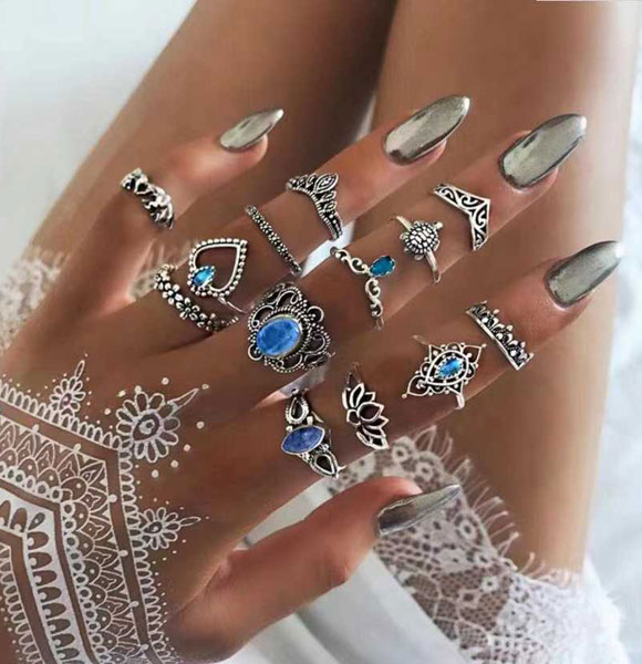 15 Pcs Sky Blue Crystal Turtle Finger Rings Knuckle Midi Ring Set Boho Jewelry UK