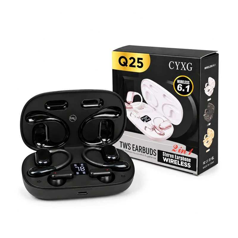 Q25 2-in-1 Couple Soft Ear Hooks TWS Wireless Earbuds with LED Digital Display
