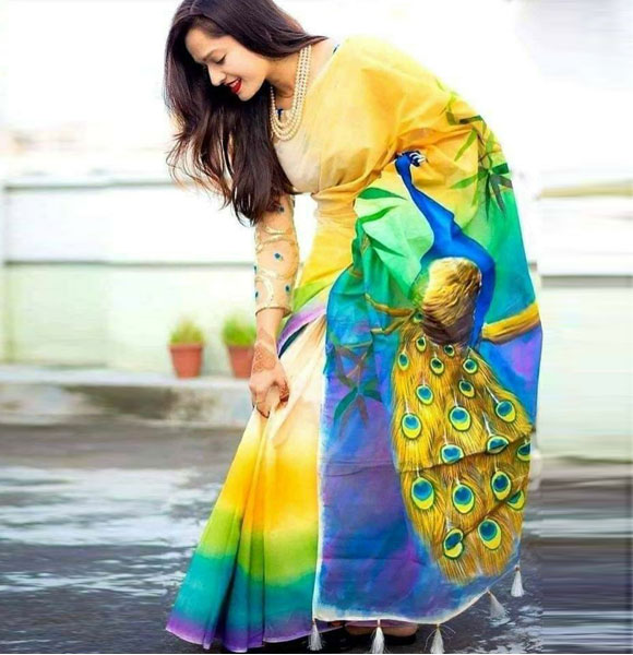 Colourful Half Silk Hand Print Saree (GM-1353)