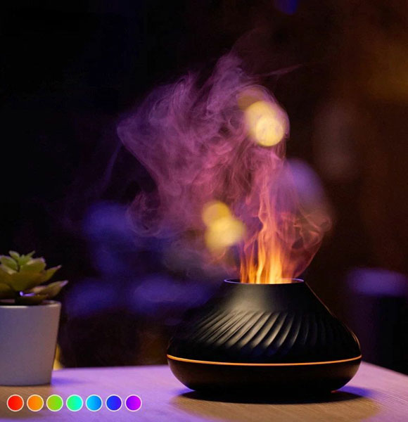 GearUP DQ705 Volcanic Flame Aroma Diffuser Essential Oil Lamp Air Humidifier With Color Night Light