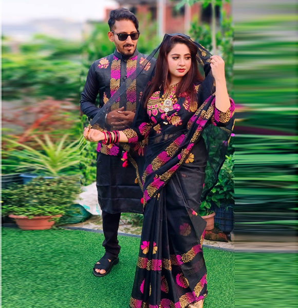 Stylish New Collection Saree & Panjabi koti Combo Dress for Couple (GM-1414)