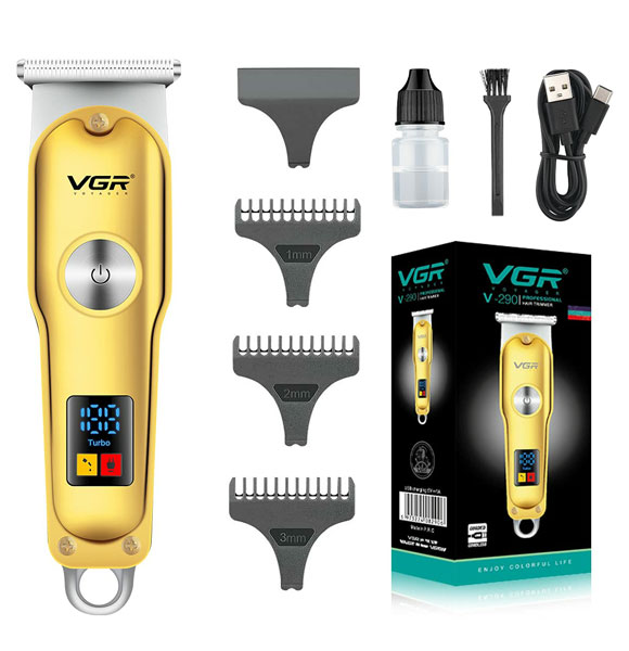 VGR V-290 Digital Display Professional Cordless Hair Clippers Cutter Rechargeable Wireless Hair Grooming Set