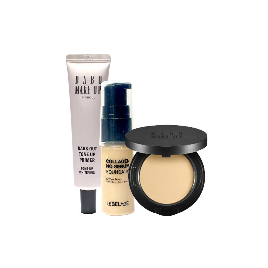 Flawless Base Makeup Combo – DABO Primer, Lebelage Foundation & Rose Pact