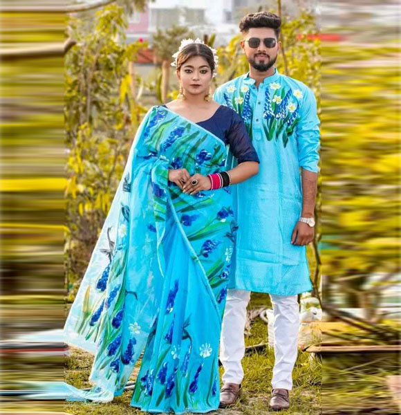 Dhupian Saree + Punjabi (Couple set) GM-170