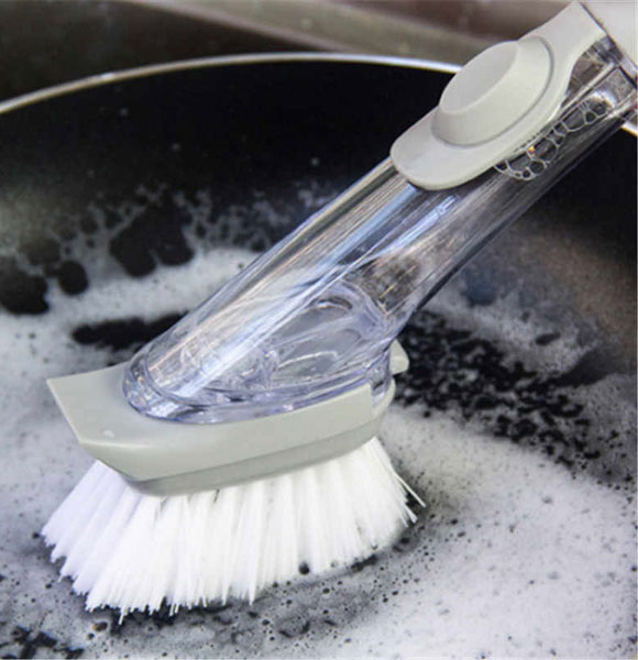 Automatic Detergent Sponge Brush Kitchen Cleaning Tool Long Handle
