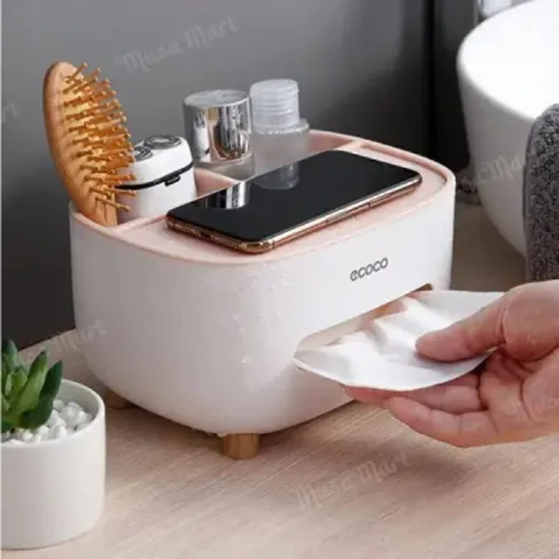 ECOCO Cute Large Storage Napkin Holder | Multi-functional Car Tissue Box | Light Luxury Storage Box Desktop