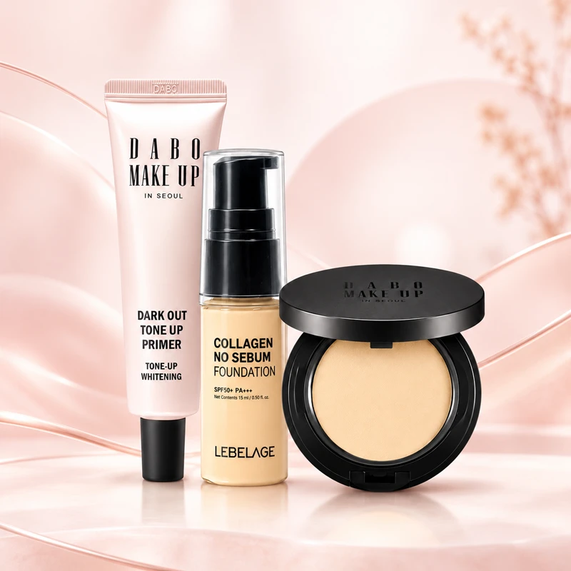 Flawless Base Makeup Combo – DABO Primer, Lebelage Foundation & Rose Pact