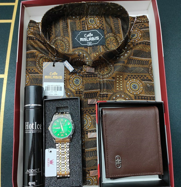 Printed Panjabi+ Wallet+ Olevs Watch+ Perfume Combo Pack