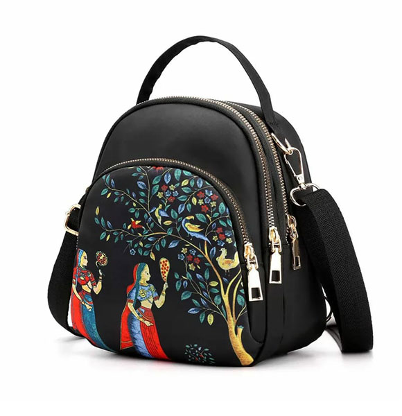 New Trendy Fashion Printing Mini Backpack for Women, Large Capacity Nylon Rucksack Multilayer Crossbody & Shoulder School Bags For Girls, Waterproof Travel Ladies Bags