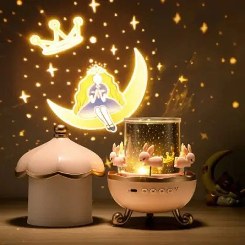 Bunny Carousel Night Light Projector | Rotating LED Star Lamp