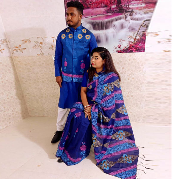 Stylish New Collection Saree & Panjabi koti Combo Dress black color for Couple GM-1753