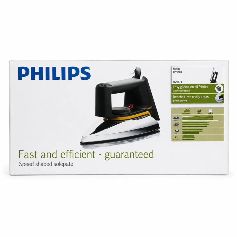Philips HD1172 1000W Dry Iron with Linished Soleplate, Slim Tip & Button Groove