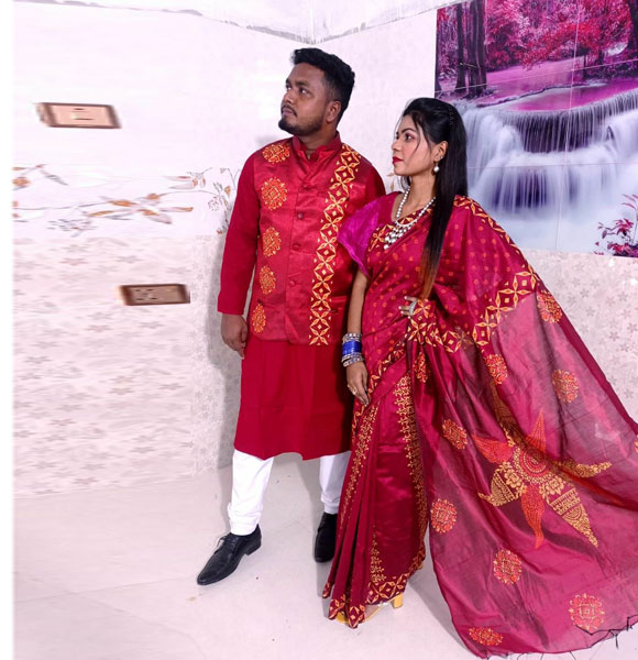 Saree & Panjabi Combo Dress For Couple NFH-003