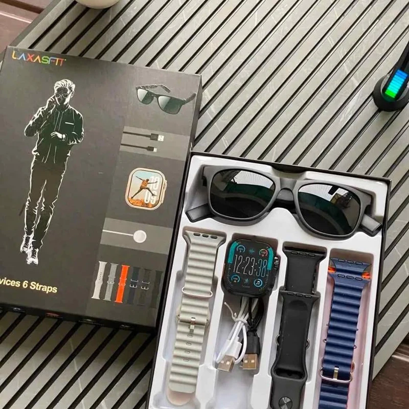 LAXASFIT Smartwatch Set with Smart Sunglasses, 6 Straps & Health Tracking Features