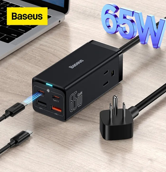 Baseus 65W GaN3 Pro Desktop Charger Power Strip US Plug Charging Station Fast Charger For ip 13 12 Xiaomi/Samsung (ANV)