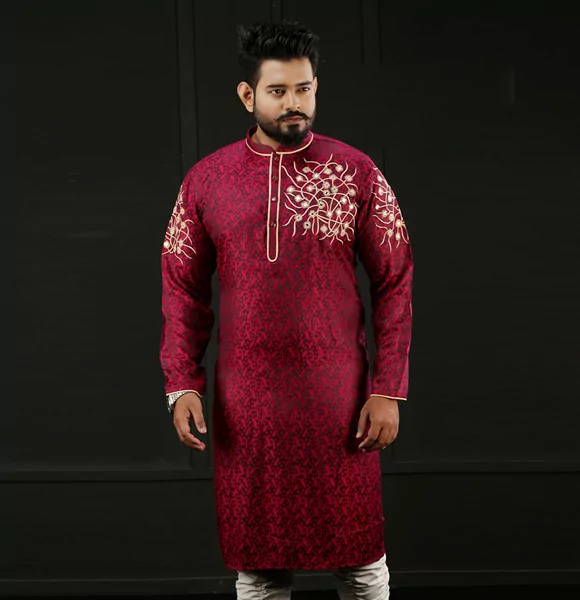 Stylish Printed Maroon Color Panjabi for Men's
