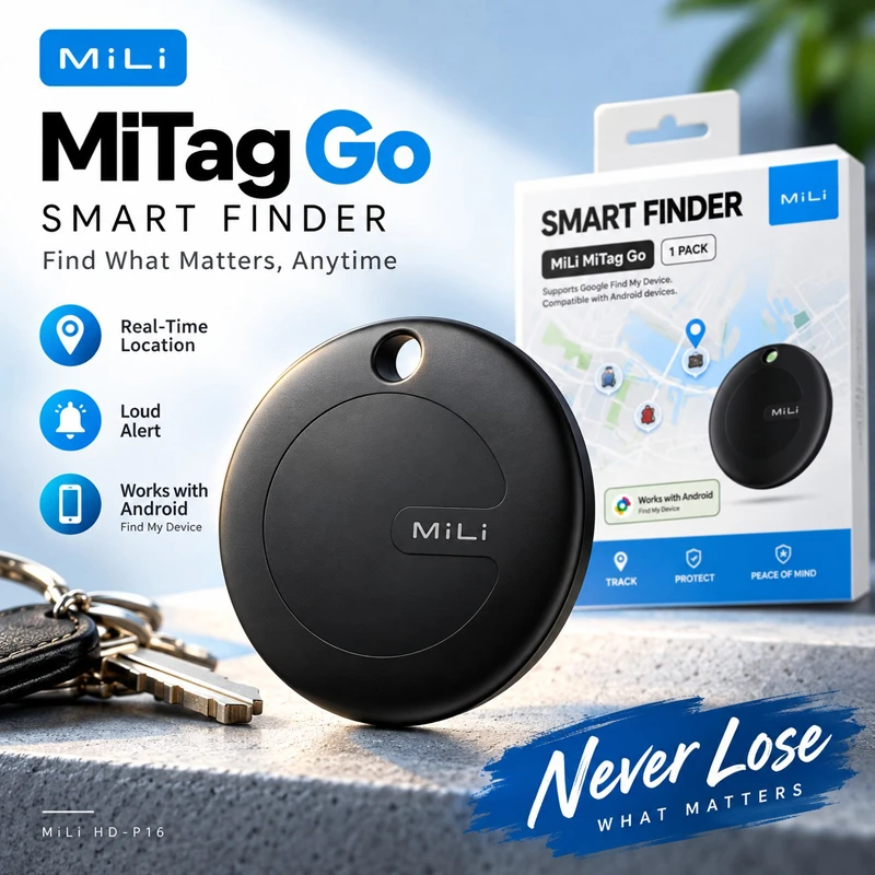 MiLi MiTag Smart Bluetooth Tracker with Apple Find My, Google Find My Device, IP67 & CR2032 Battery
