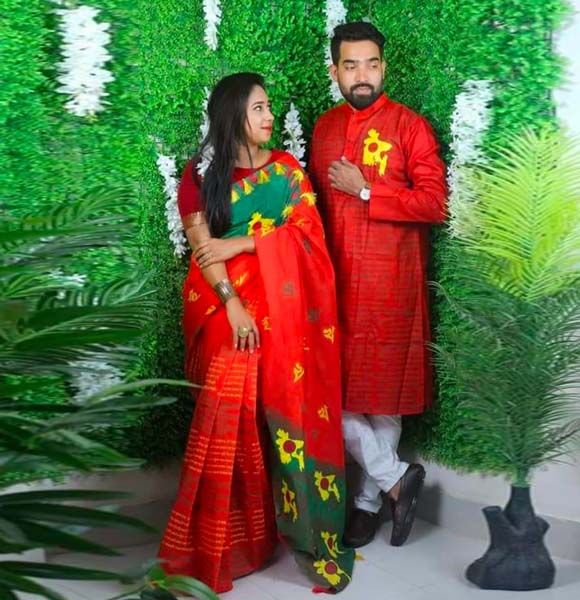 Half Silk Saree and Dhupian Silk Punjabi - Bijoy Combo-5