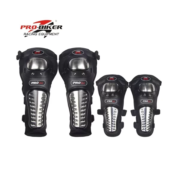 Pro Biker Alloy Steel Elbow Guard Knee Guard Shin Protector for Bikers Riders Bike Motorcycle (Black Set of 4)