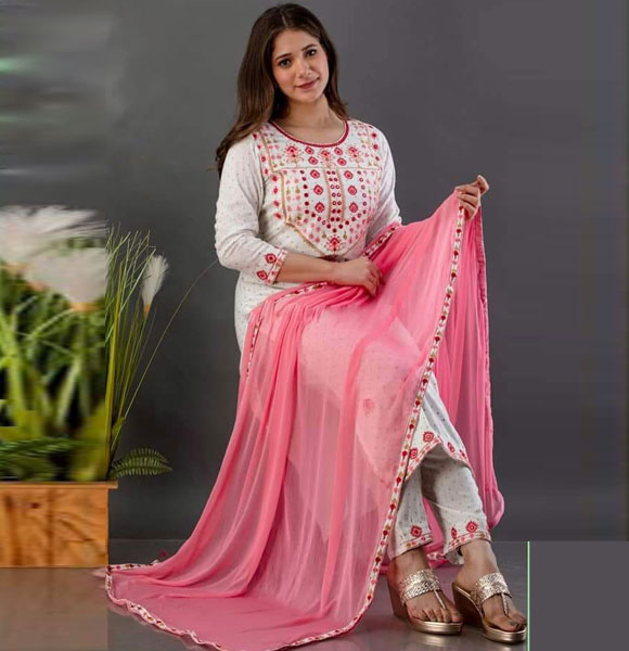 Exclusive Linen 3 Piece with Embroidery Work. GM-905