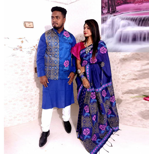 Stylish New Collection Saree & Panjabi koti Combo Dress black color for Couple GM-1756